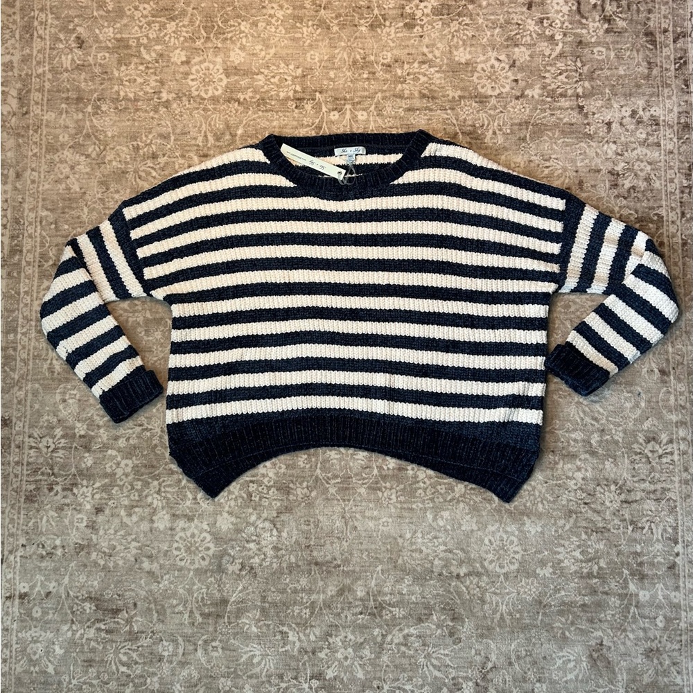 She + Sky Navy and White Striped Sweater